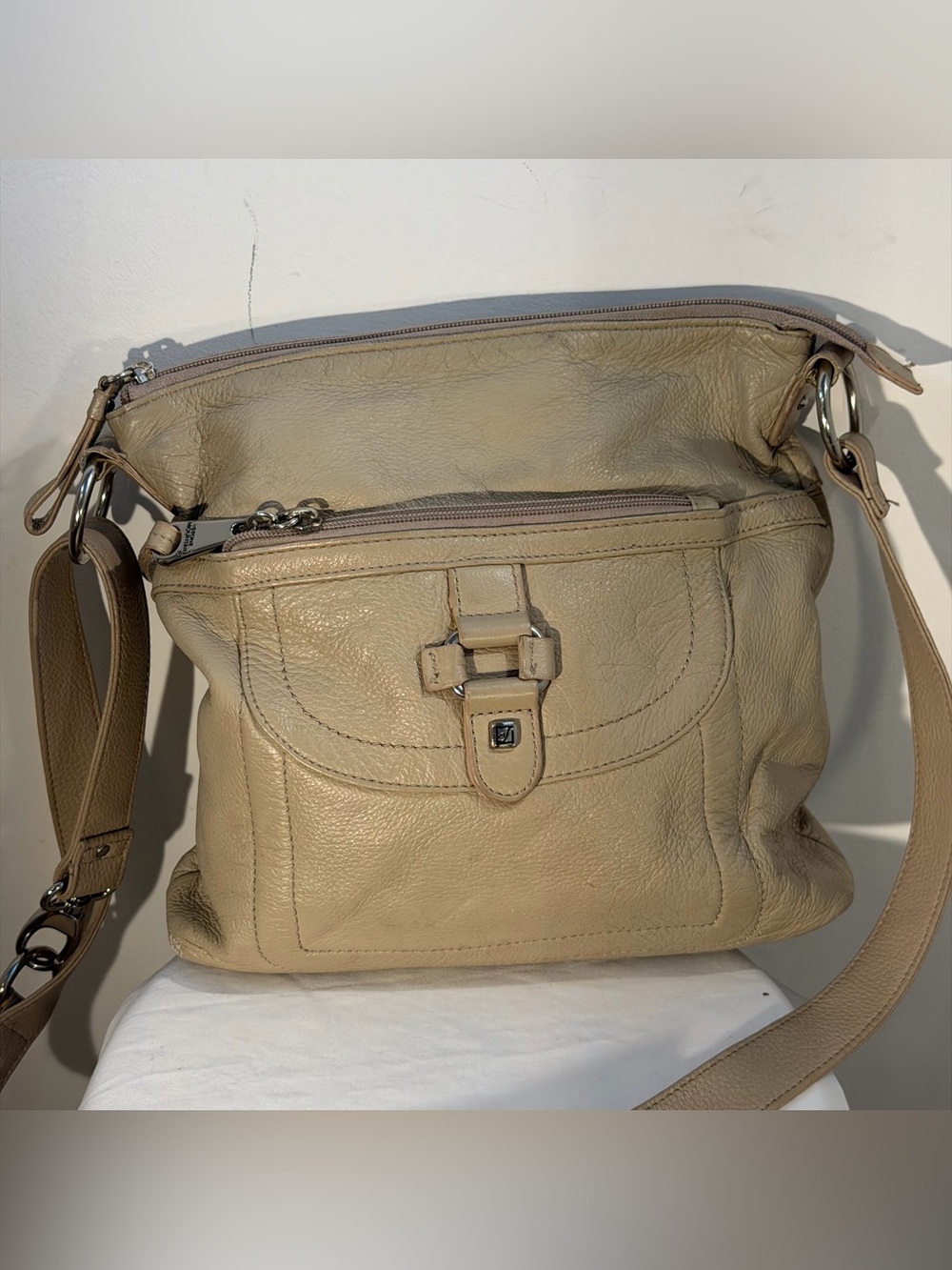 Stone Mountain Taupe Leather Crossbody Bag